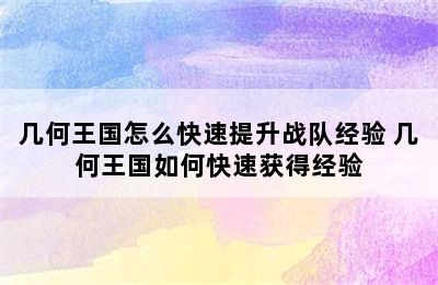 几何王国怎么快速提升战队经验 几何王国如何快速获得经验